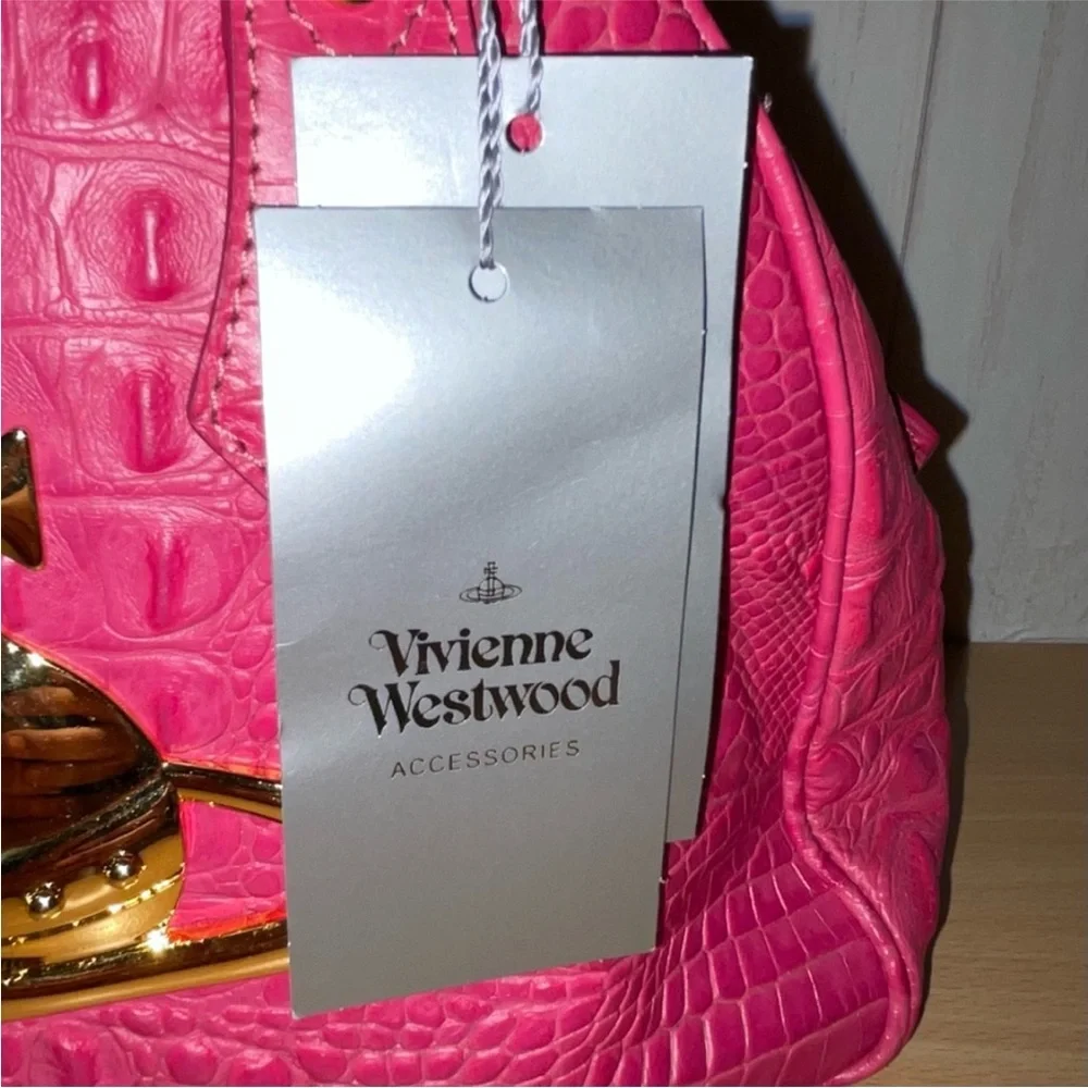Vivienne Westwood Chancery Bowling Pink Croc Embossed Leather Bag NEW